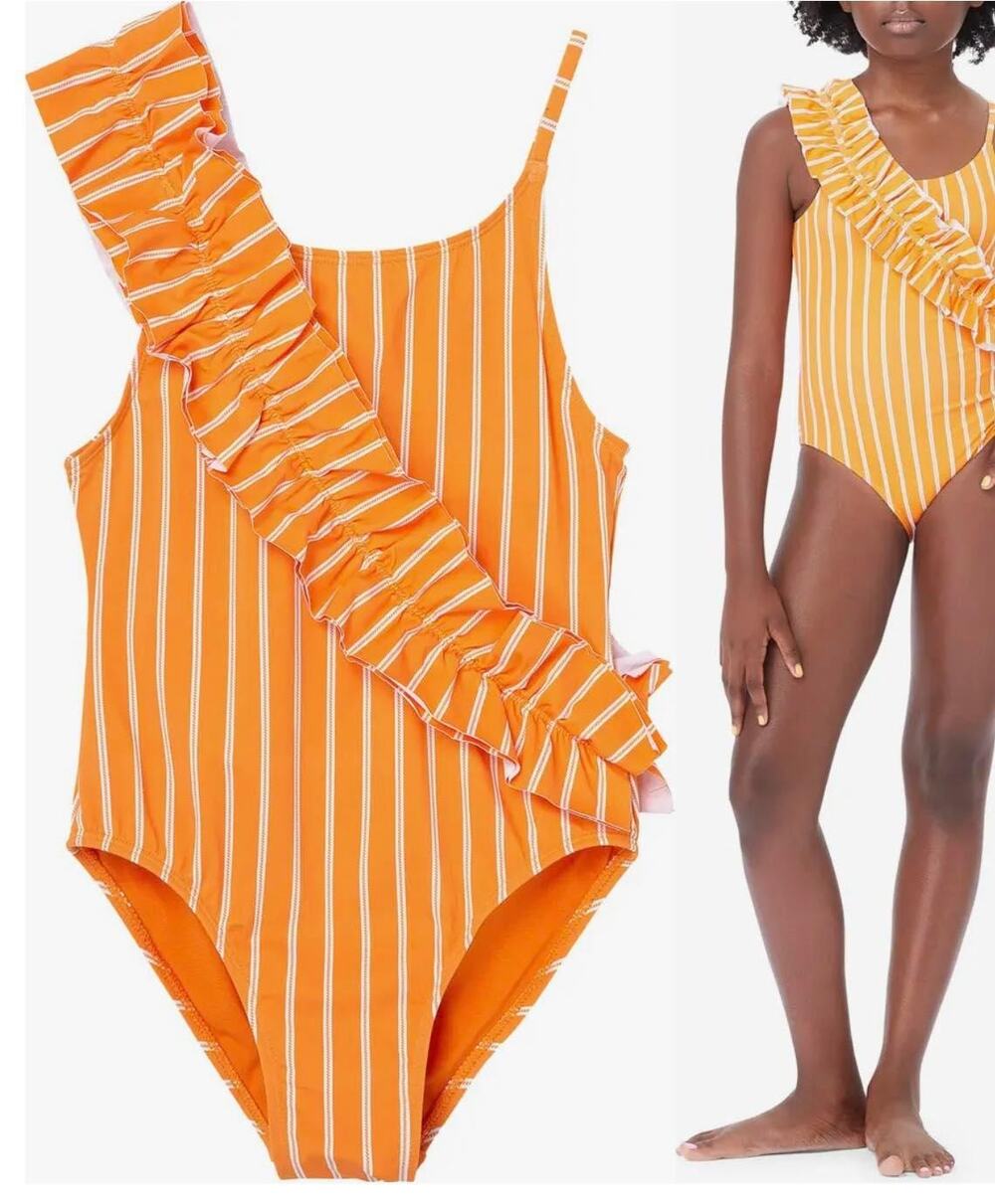 NWT Habitual Girls' Kids' Ruffle One-Piece Swimsuit Youth Size 14 Orange